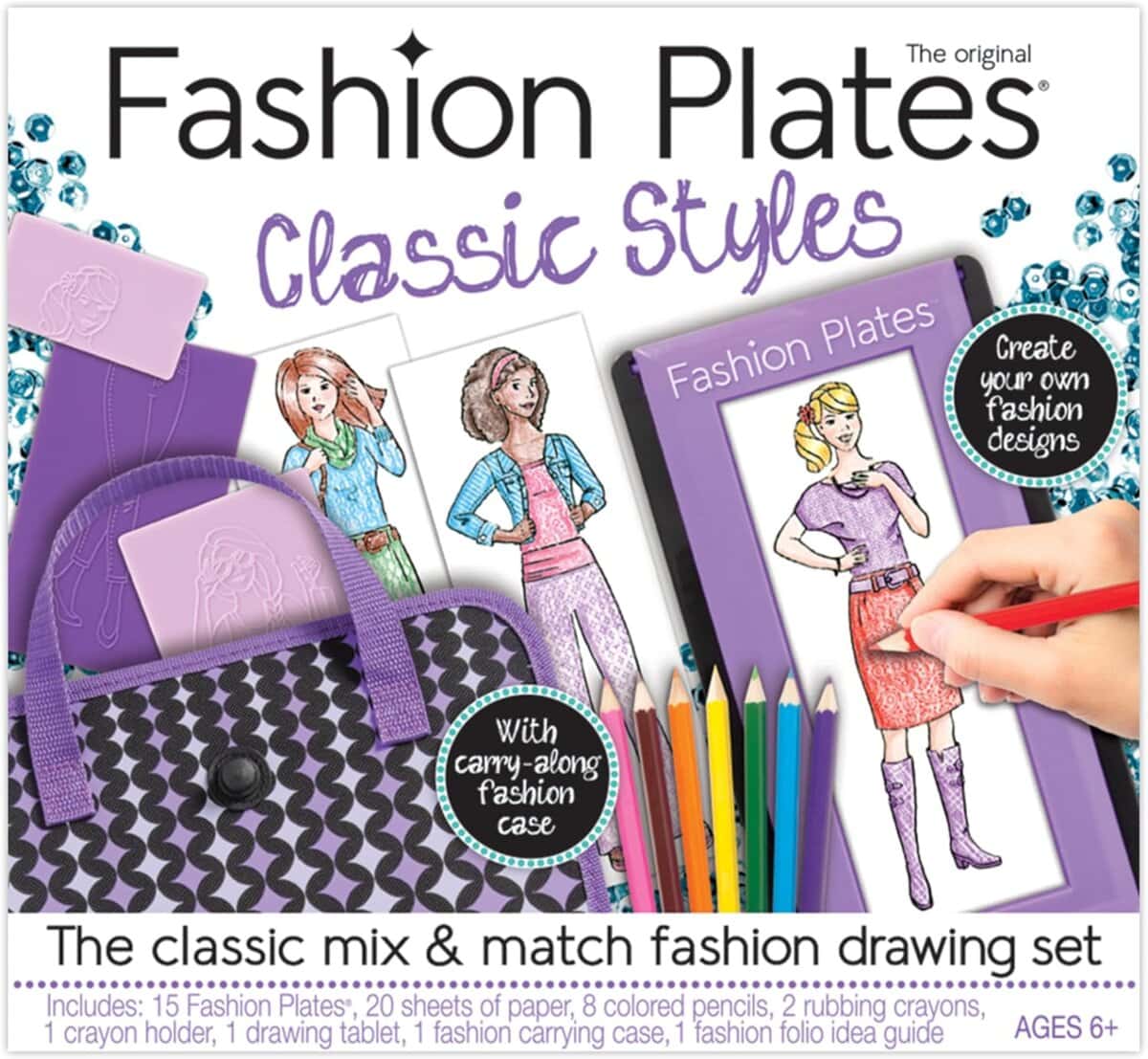 Fashion Plates Classic – Girls Fashion, Mix-and-Match Drawing Kit for creative traveling kids
