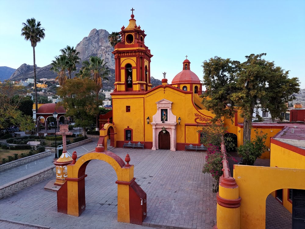 Bernal, Mexico with La Peña de Bernal in the distance 