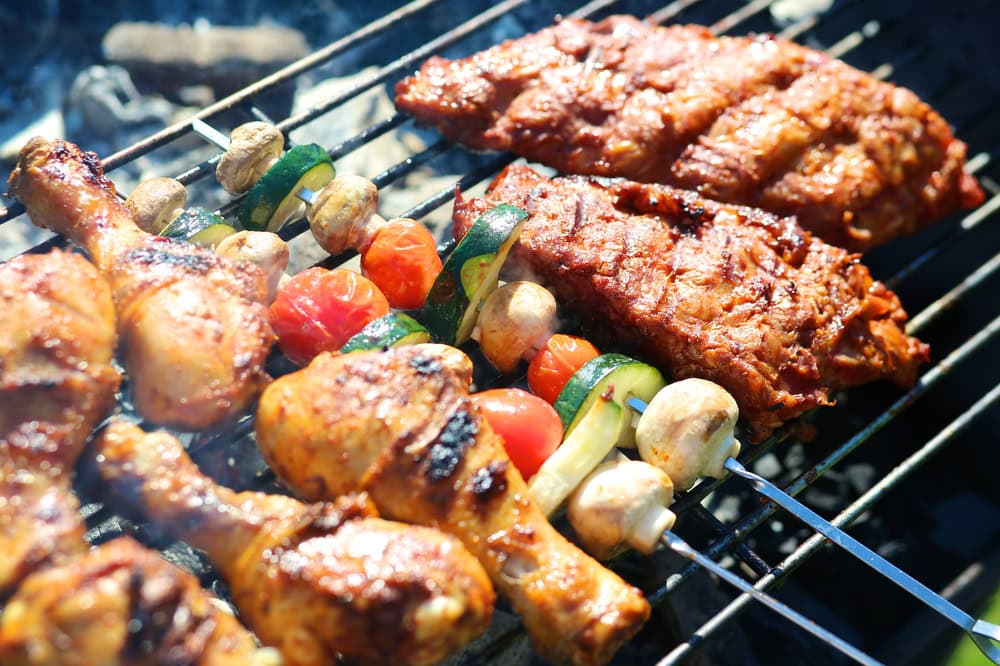 Mixed grill meats on a barbecue