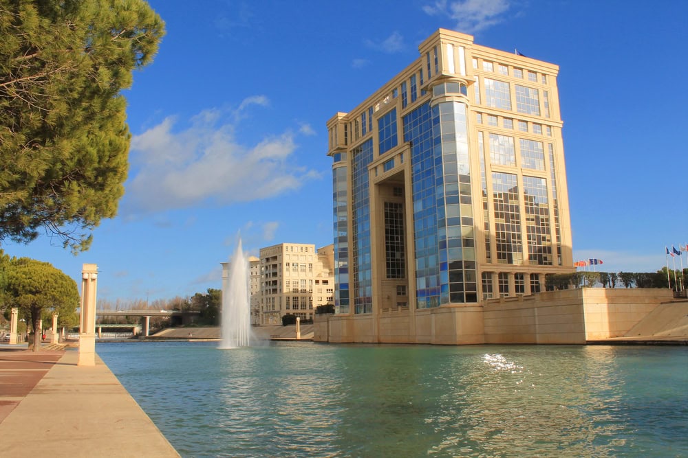 Hôtel de Région Occitanie building in the Postmodern Neoclassic Antigone District in Montpellier