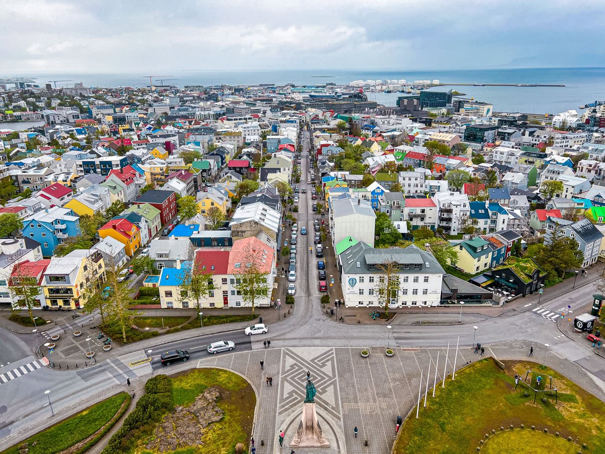 Reykjavik's colorful architecture as seen from above