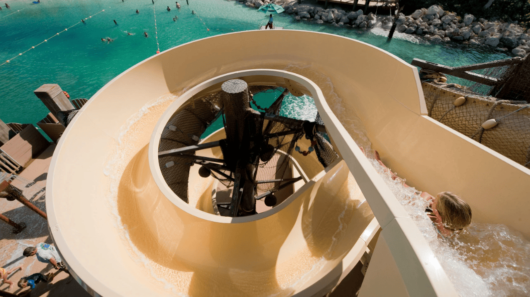 A waterslide at Pelican Plunge near the Family Beach on Castaway Cay