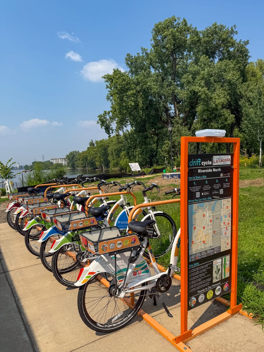 Bicycles for rent in Riverside Park in La Crosse
