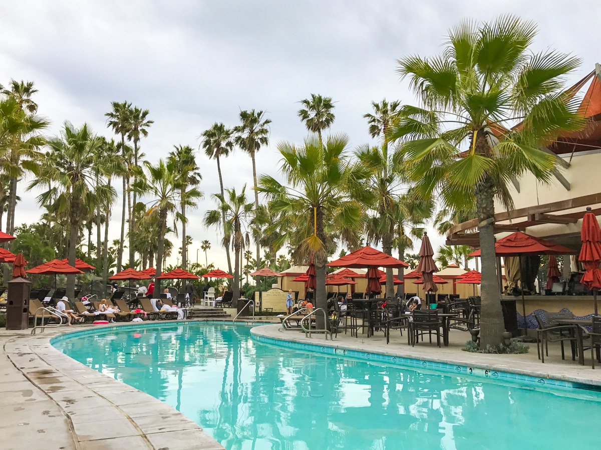 The palm-lined pool at Hyatt Regency Huntington Beach Resort & Spa