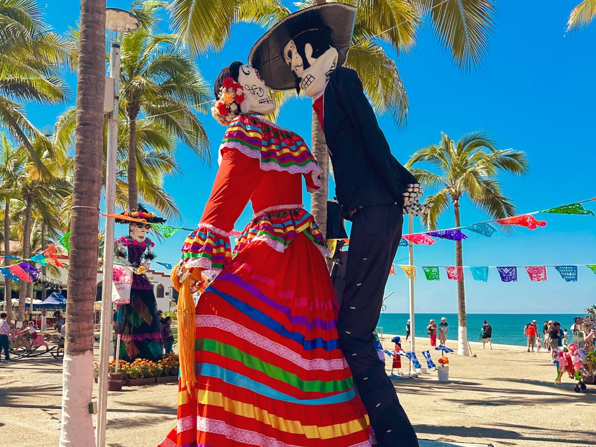 Day of the Dead Puerto Vallarta catrinas along the Malecón